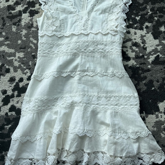 Tiered Lace Flounce Fairy Mini Dress Feminine Boho Engagement Coquette Cottage - Picture 3 of 10